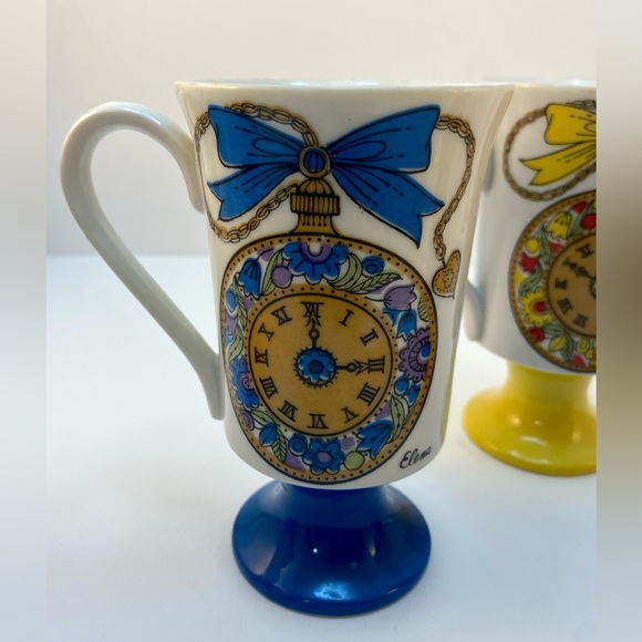 Vintage Elana Arnart 5th Ave Footed Coffee Cup set, COFFEE TIME CLOCK Steampunk - Picture 4 of 13